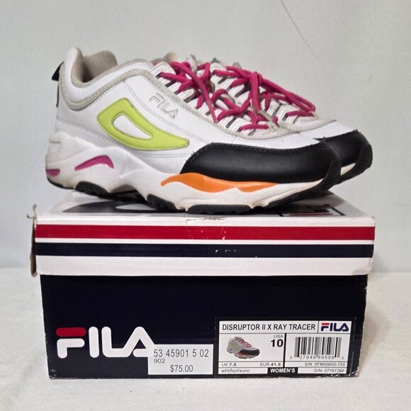 FILA Disruptor II X Ray Tracer Women's White Sneakers 5FM00650-133 Size 10 Pink - Picture 1 of 8